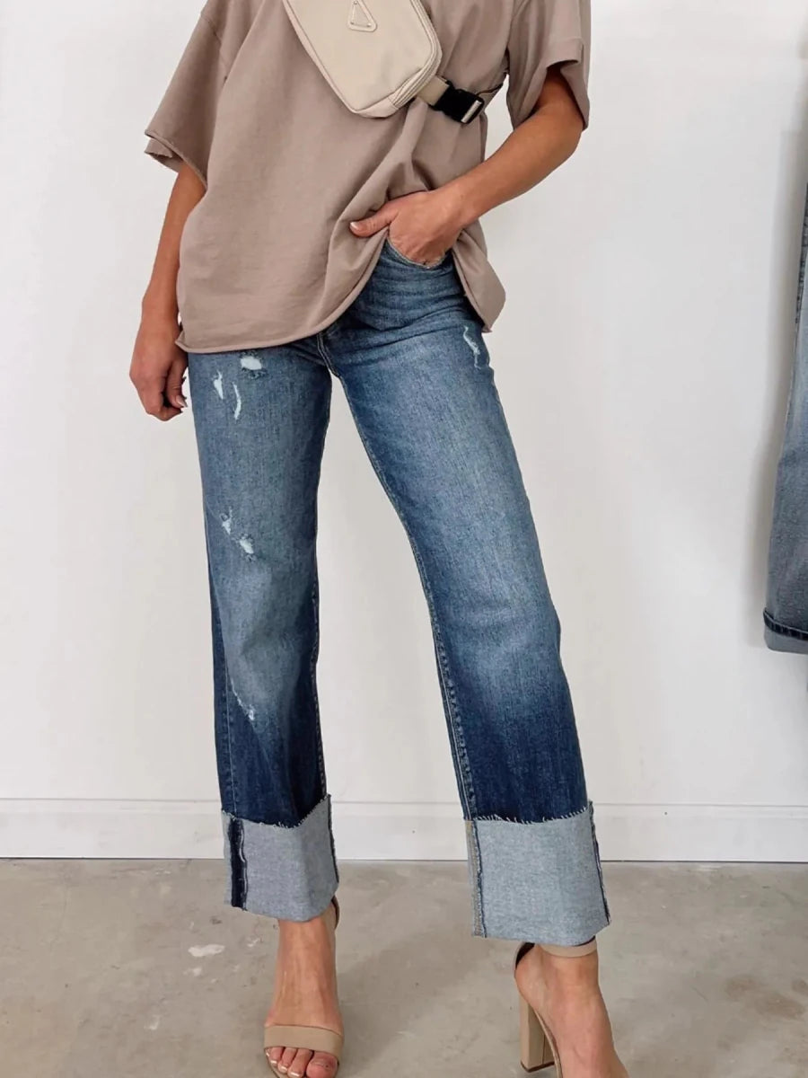 High Waist Distressed Straight Leg Jeans - Wow Store
