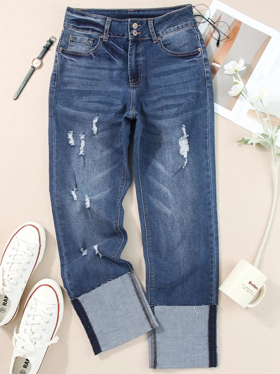 High Waist Distressed Straight Leg Jeans - Wow Store