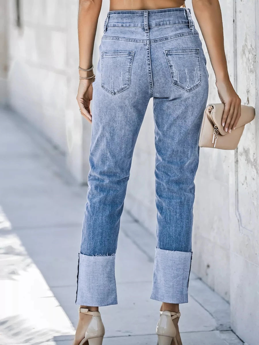 High Waist Distressed Straight Leg Jeans - Wow Store