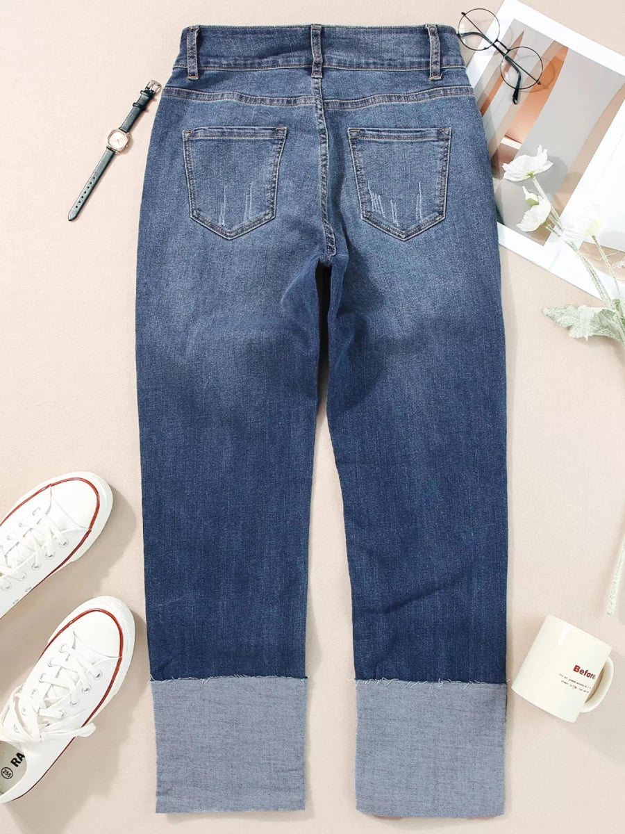 High Waist Distressed Straight Leg Jeans - Wow Store