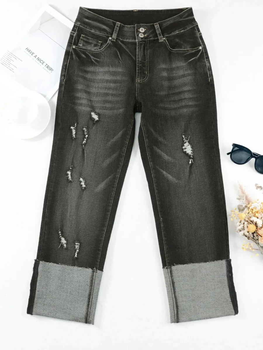 High Waist Distressed Straight Leg Jeans - Wow Store