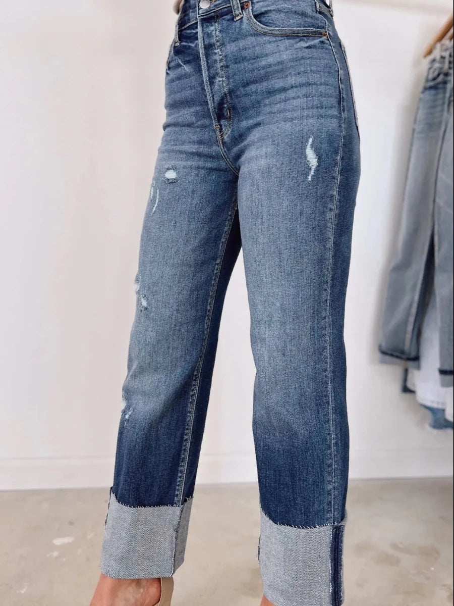 High Waist Distressed Straight Leg Jeans - Wow Store