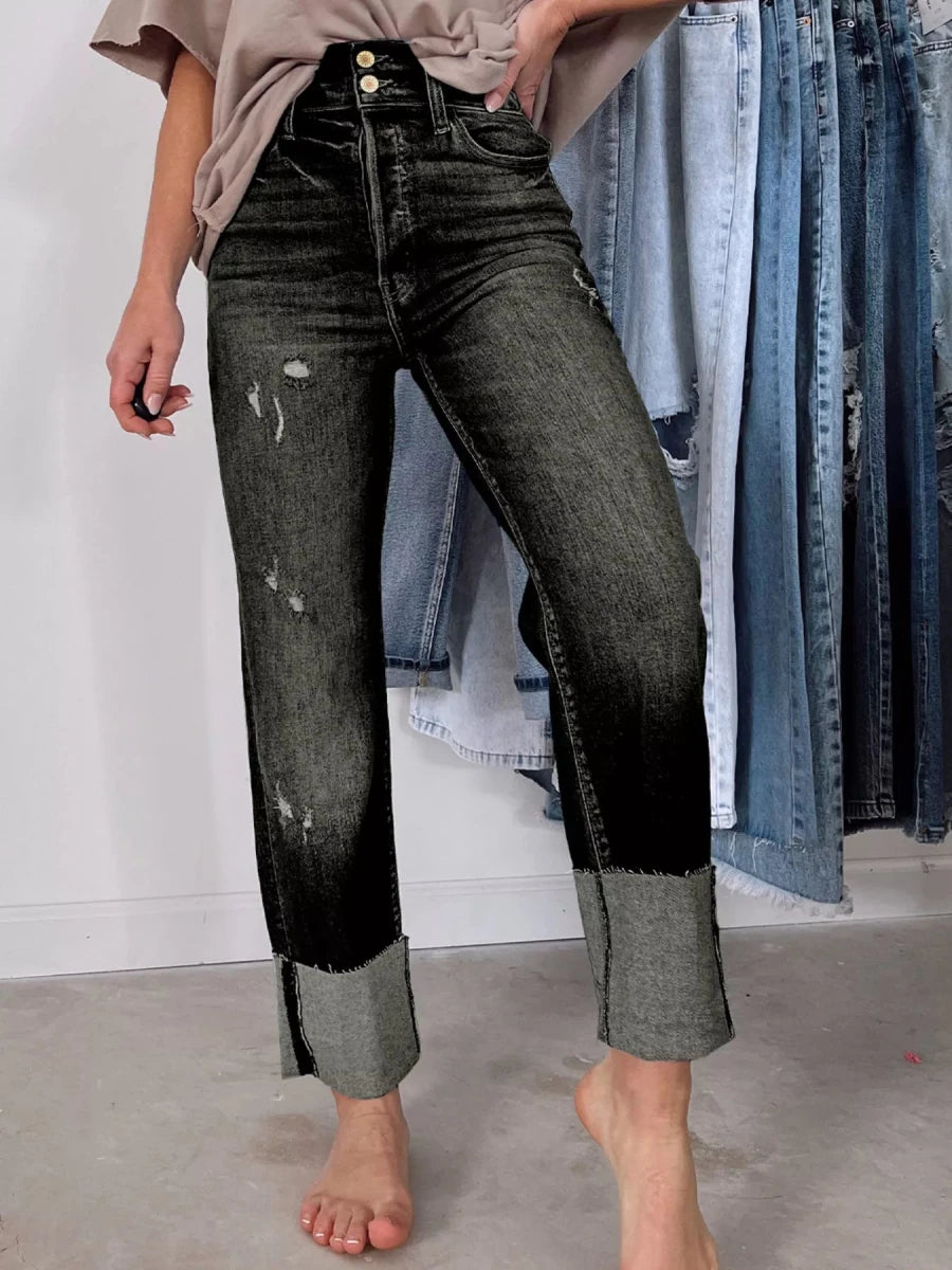 High Waist Distressed Straight Leg Jeans - Wow Store