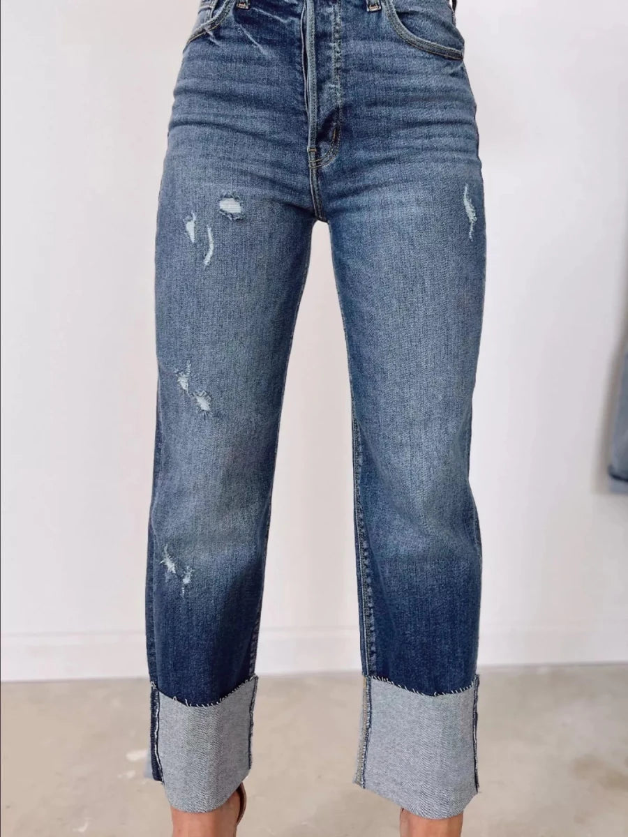 High Waist Distressed Straight Leg Jeans - Wow Store