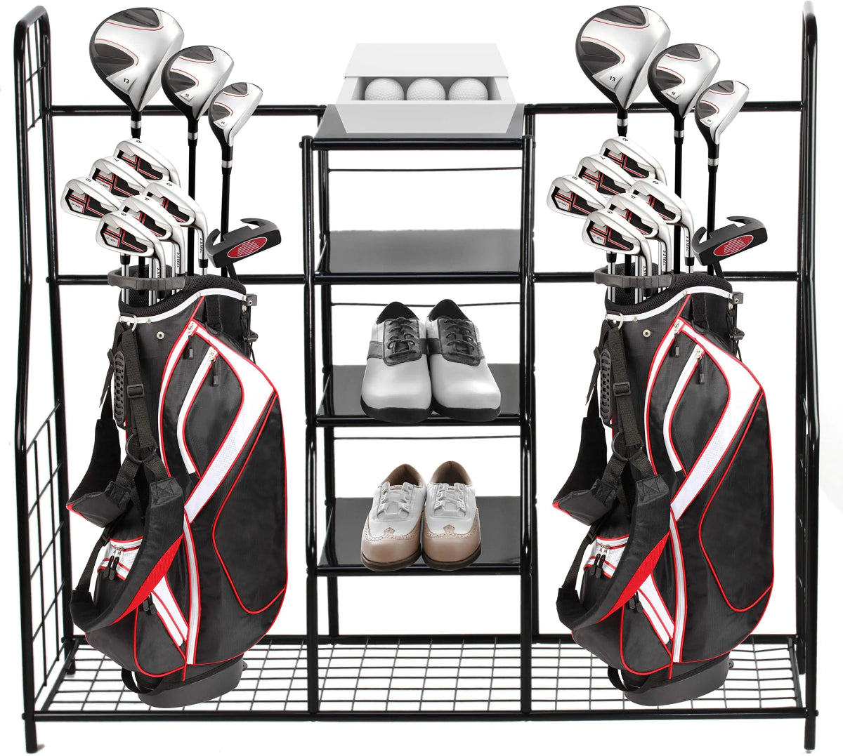 Home - it Golf Organizer Extra Large - Golf Bag Sports Dual Storage Organizer Perfect for Golfing Bags Clubs Balls Gadgets Accessories & Equipment Golf Organizer Rack for Garage and Basement - Wow Store