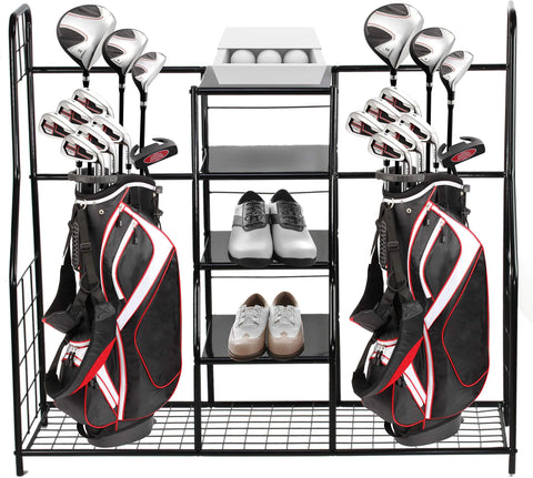 Home - it Golf Organizer Extra Large - Golf Bag Sports Dual Storage Organizer Perfect for Golfing Bags Clubs Balls Gadgets Accessories & Equipment Golf Organizer Rack for Garage and Basement - Wow Store