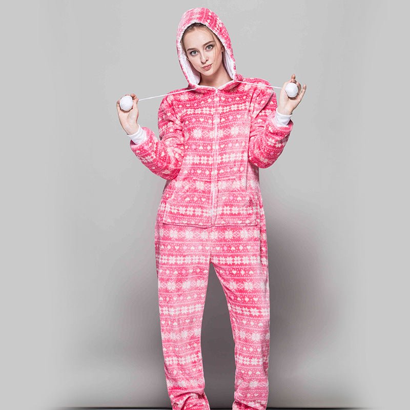 Hooded Fair Isle Print Fleece Onesie Pyjama - WowStore.live