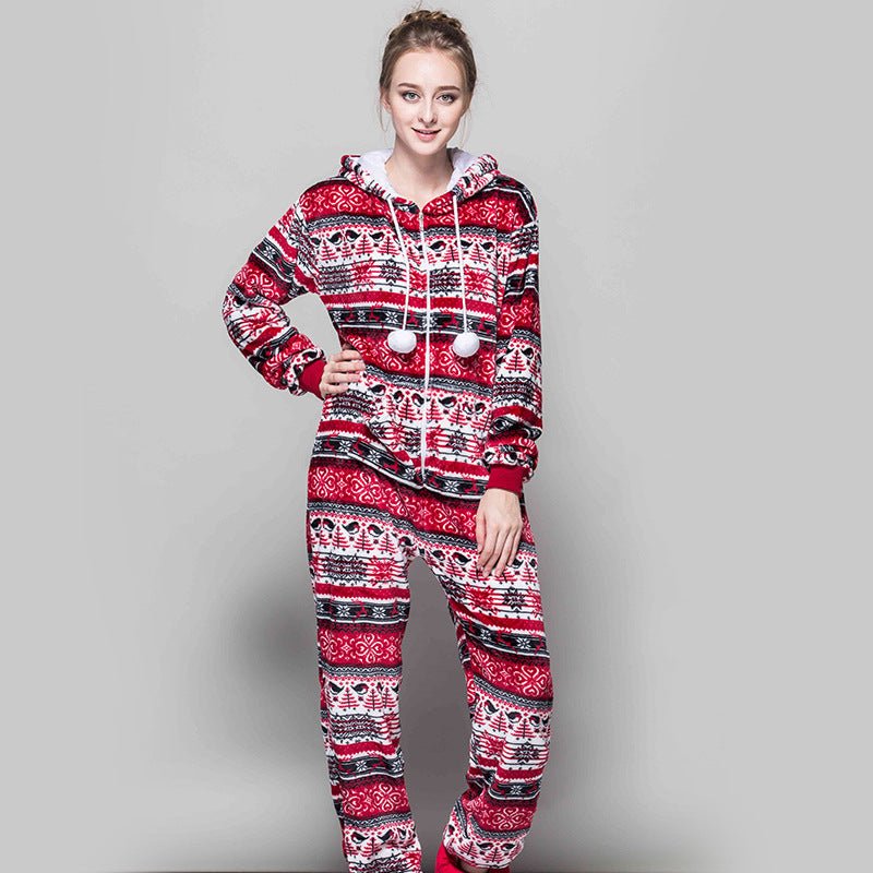 Hooded Fair Isle Print Fleece Onesie Pyjama - WowStore.live