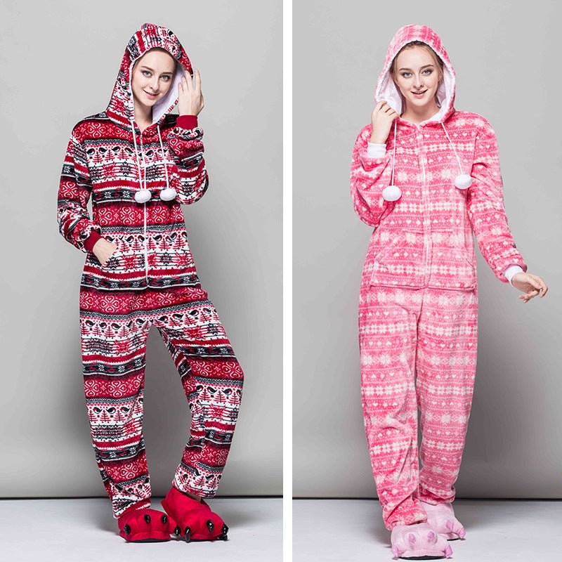 Hooded Fair Isle Print Fleece Onesie Pyjama - WowStore.live