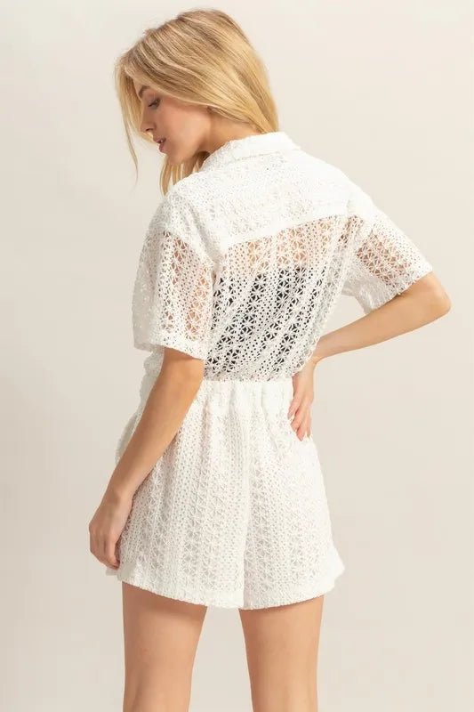 HYFVE Crochet Button Front Short Sleeve Romper - WowStore.live