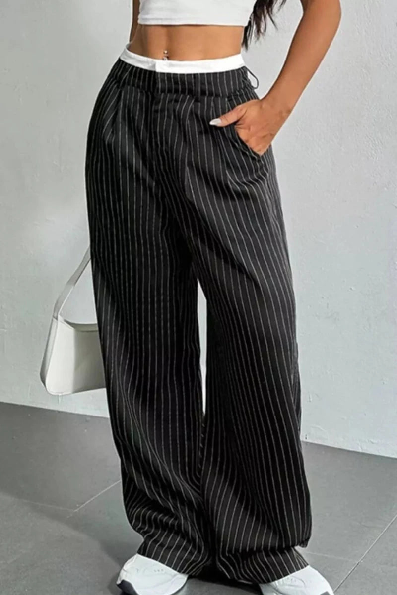 Ines High-Waisted Pinstripe Wide-Leg Pants - WowStore.live