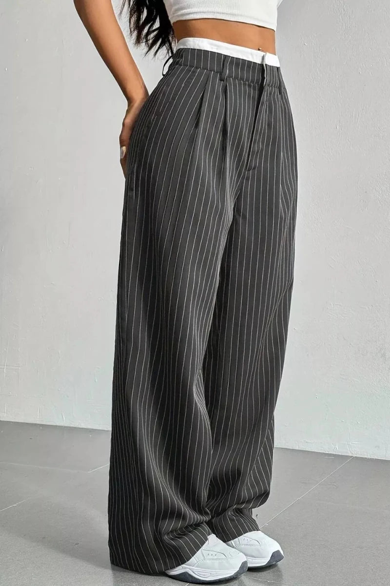 Ines High-Waisted Pinstripe Wide-Leg Pants - WowStore.live
