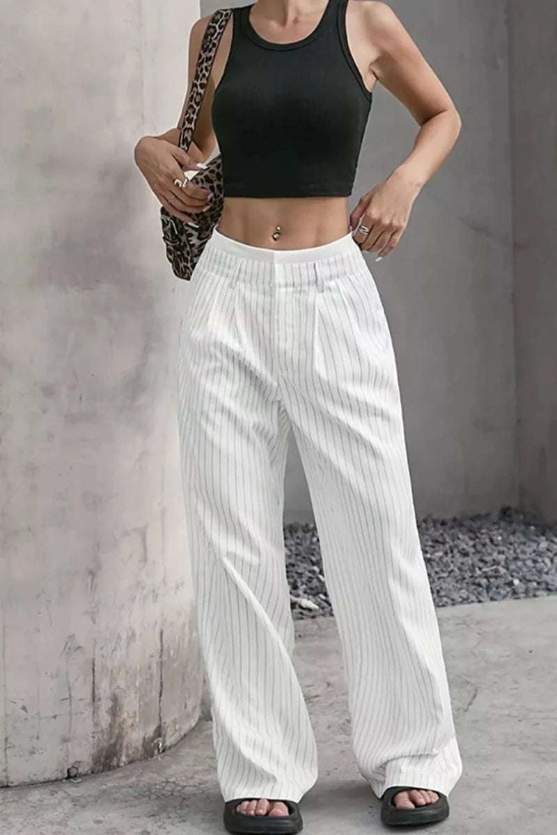 Ines High-Waisted Pinstripe Wide-Leg Pants - WowStore.live