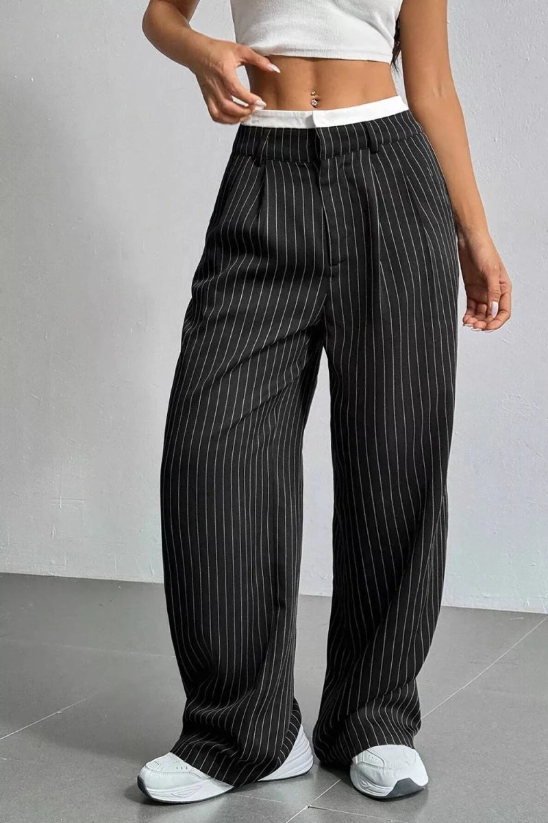 Ines High-Waisted Pinstripe Wide-Leg Pants - WowStore.live