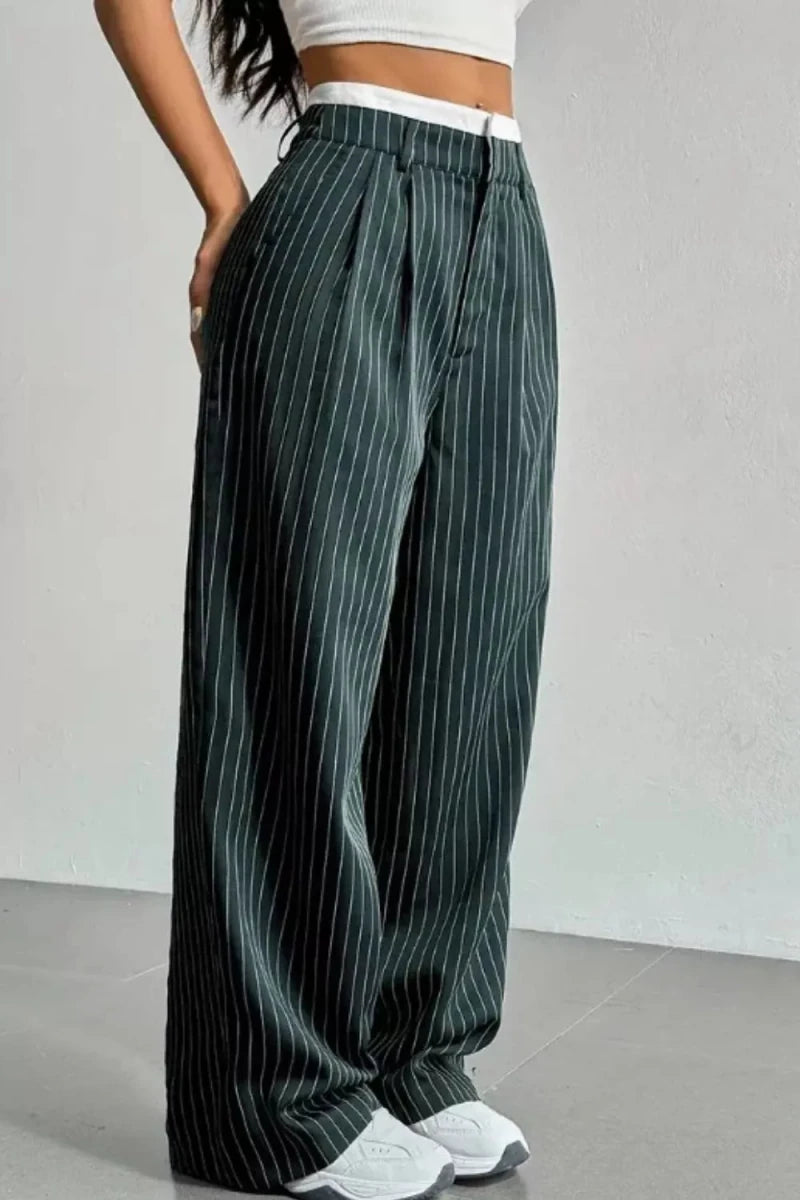 Ines High-Waisted Pinstripe Wide-Leg Pants - WowStore.live
