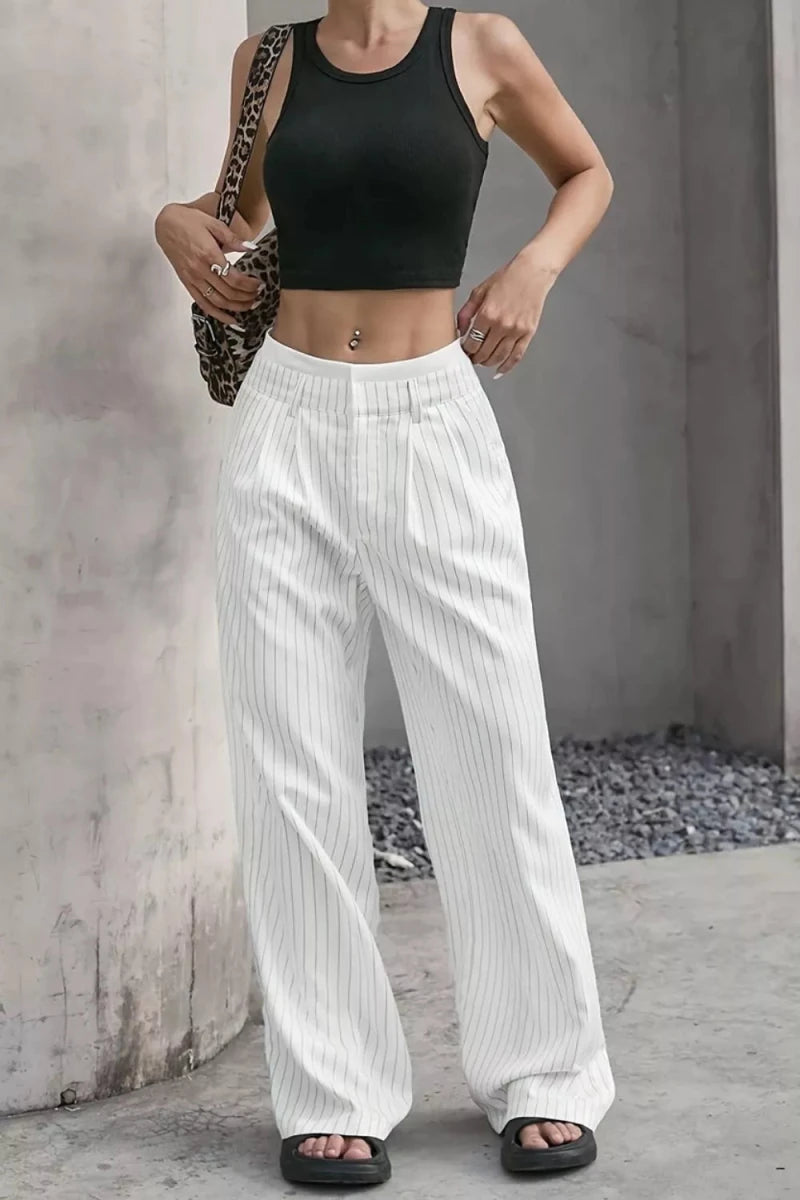 Ines High-Waisted Pinstripe Wide-Leg Pants - WowStore.live
