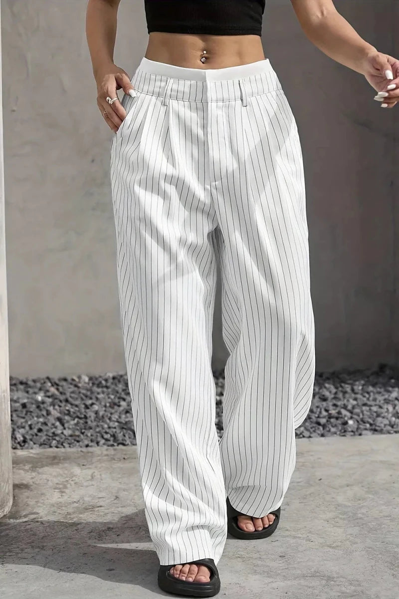 Ines High-Waisted Pinstripe Wide-Leg Pants - WowStore.live