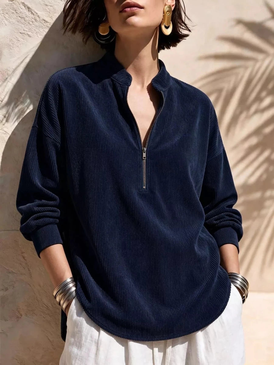 Irina Ribbed Half-Zip Sweatshirt - WowStore.live