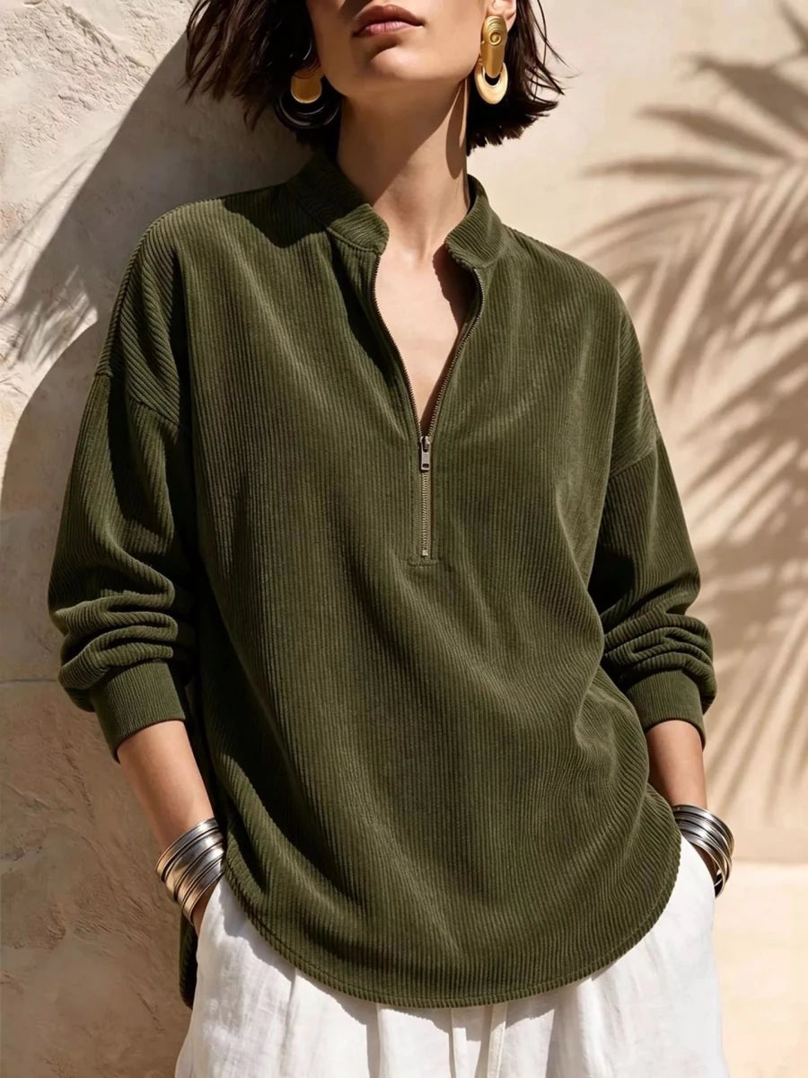 Irina Ribbed Half-Zip Sweatshirt - WowStore.live