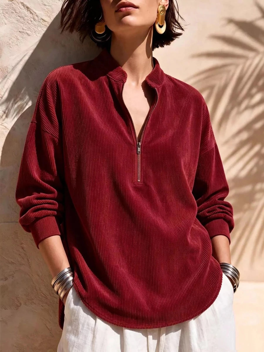 Irina Ribbed Half-Zip Sweatshirt - WowStore.live