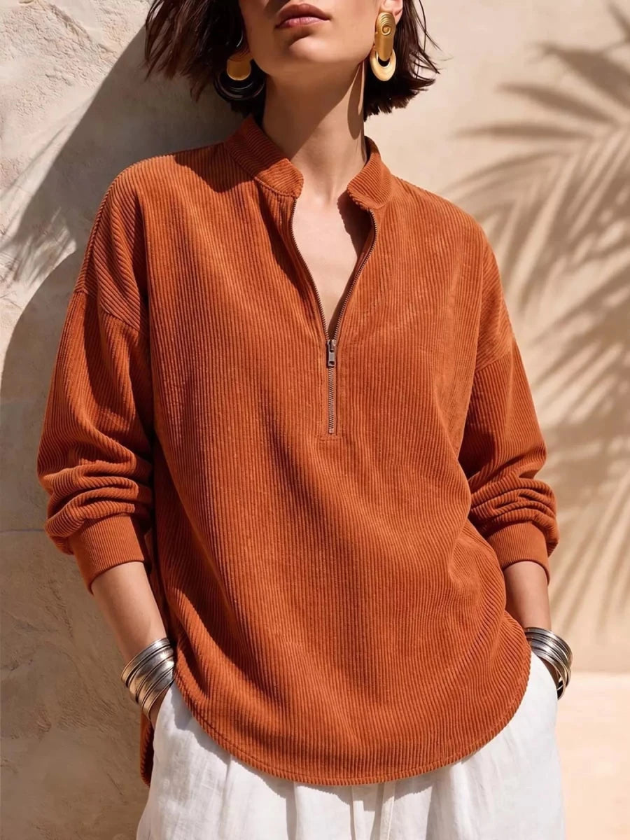Irina Ribbed Half-Zip Sweatshirt - WowStore.live