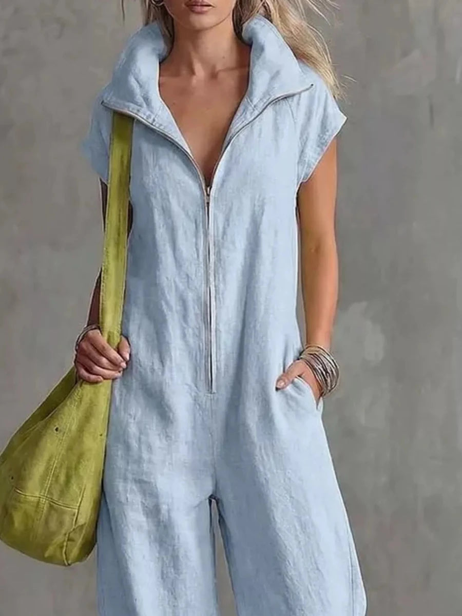 Irina Zip Front Sleeveless Jumpsuit - WowStore.live