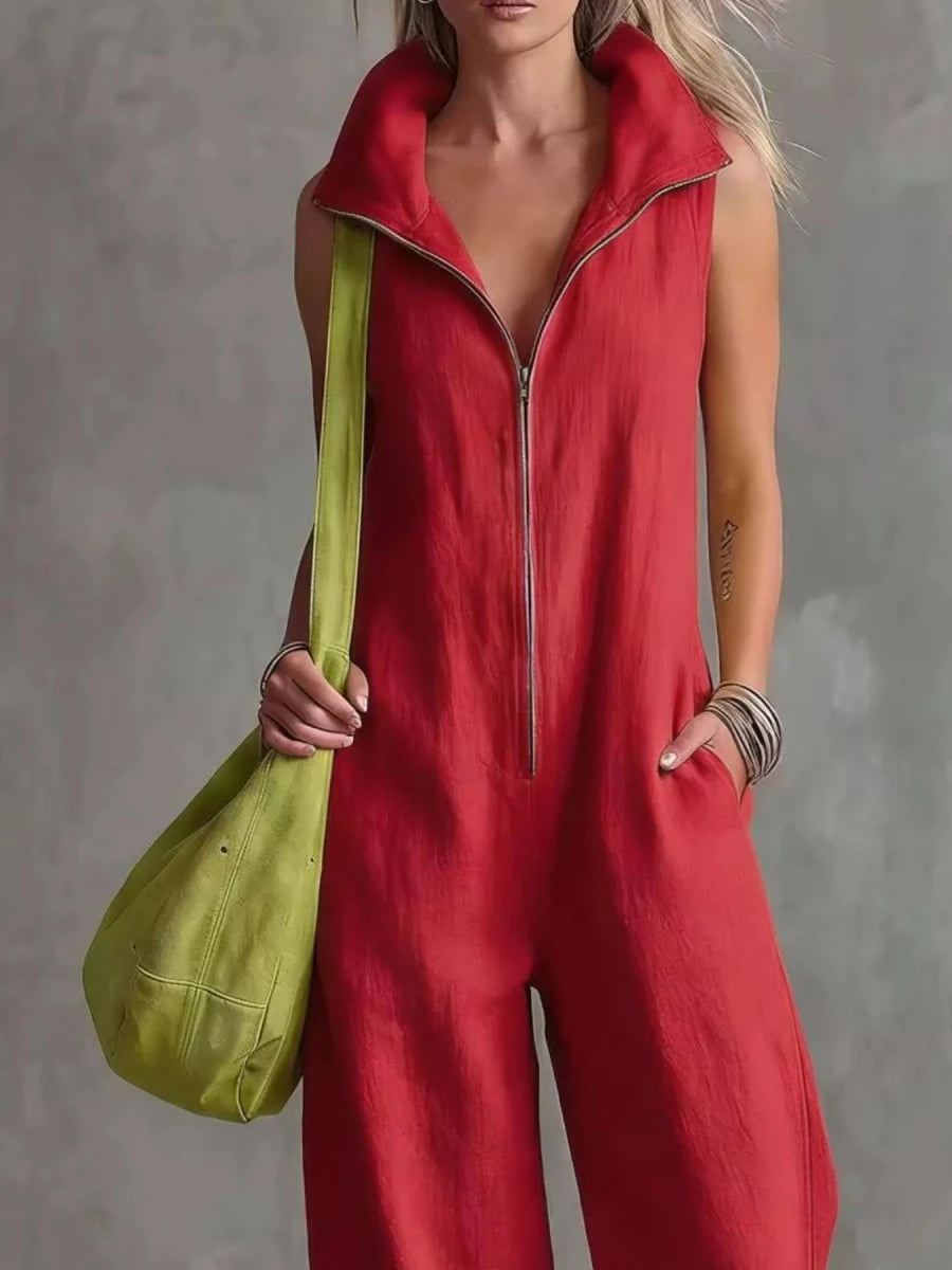 Irina Zip Front Sleeveless Jumpsuit - WowStore.live
