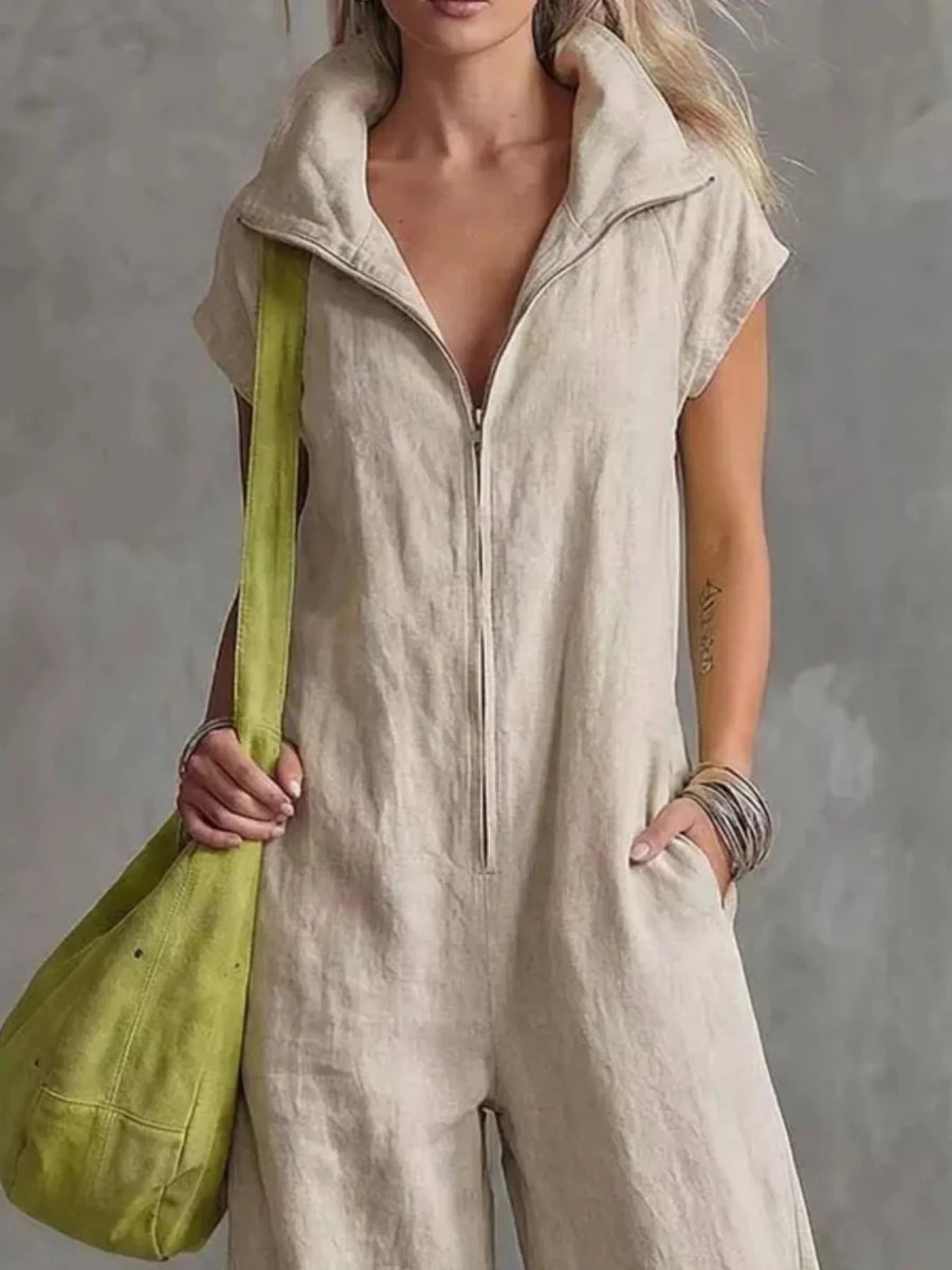 Irina Zip Front Sleeveless Jumpsuit - WowStore.live