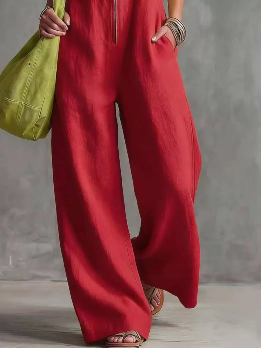Irina Zip Front Sleeveless Jumpsuit - WowStore.live