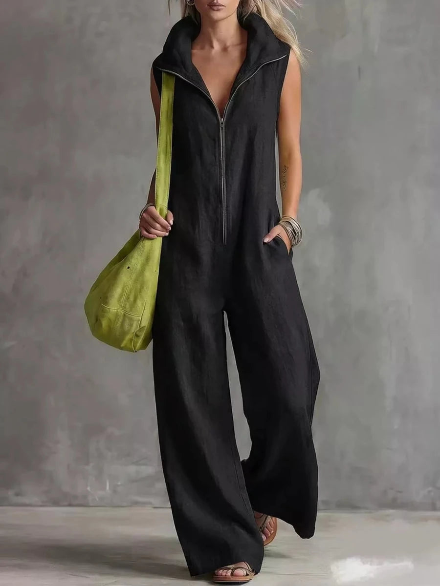 Irina Zip Front Sleeveless Jumpsuit - WowStore.live