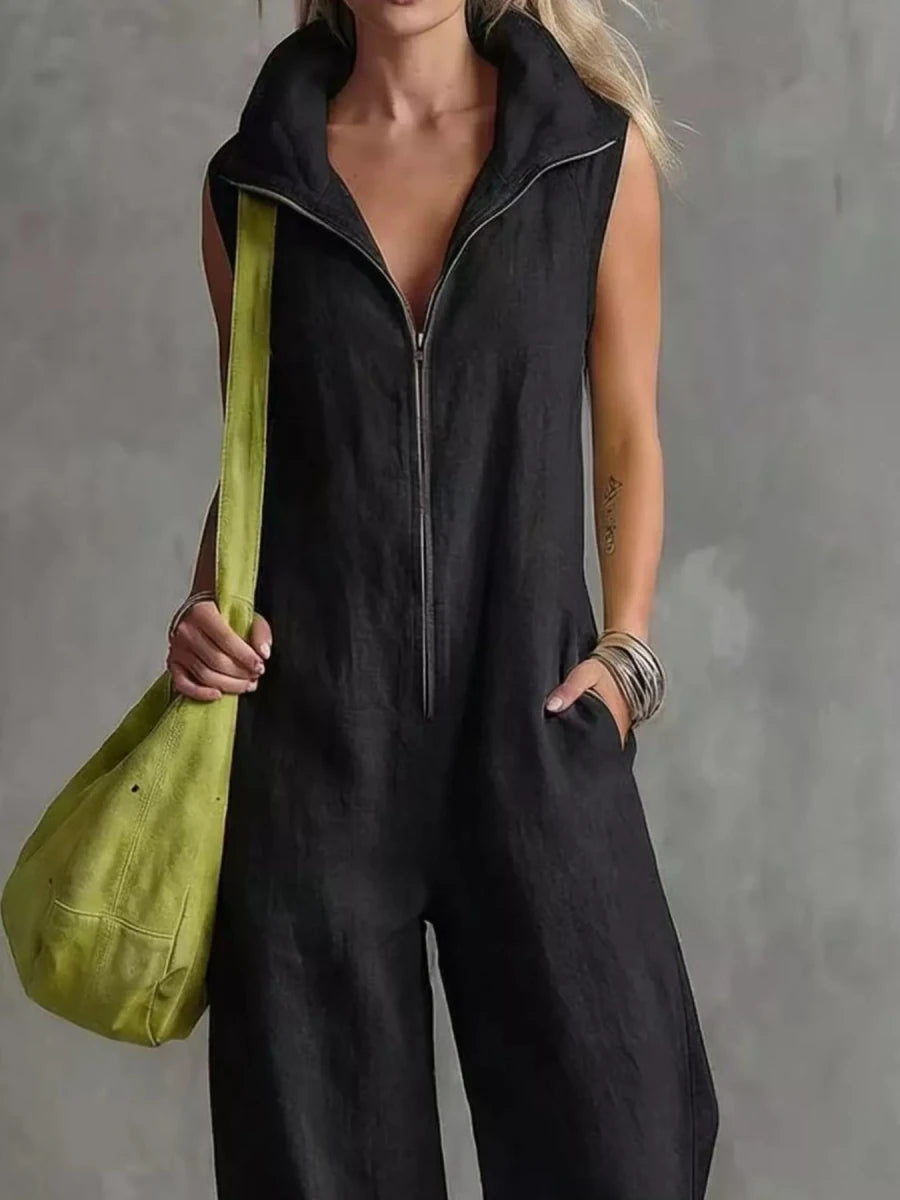 Irina Zip Front Sleeveless Jumpsuit - WowStore.live
