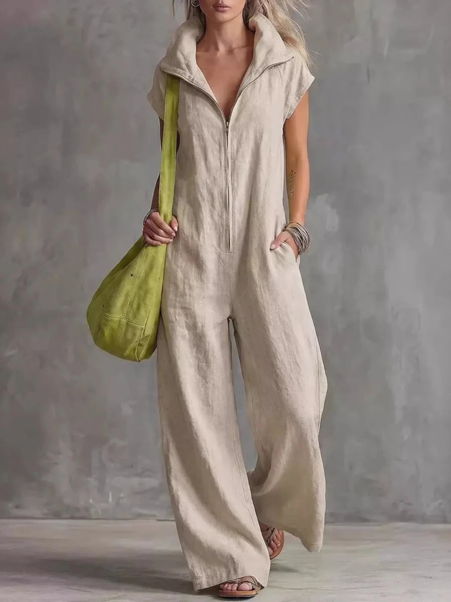 Irina Zip Front Sleeveless Jumpsuit - WowStore.live