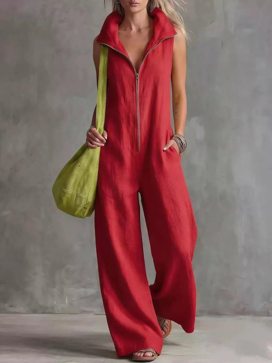Irina Zip Front Sleeveless Jumpsuit - WowStore.live