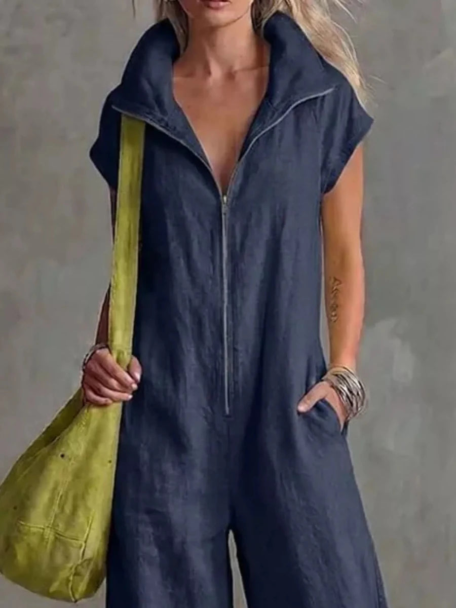Irina Zip Front Sleeveless Jumpsuit - WowStore.live