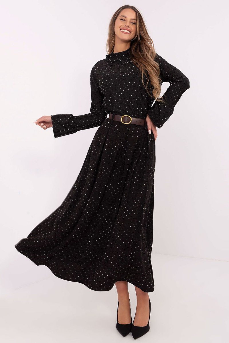 Italy Moda Elegant Long Skirt in black - flowy maxi silhouette with side slit | WowStore.live