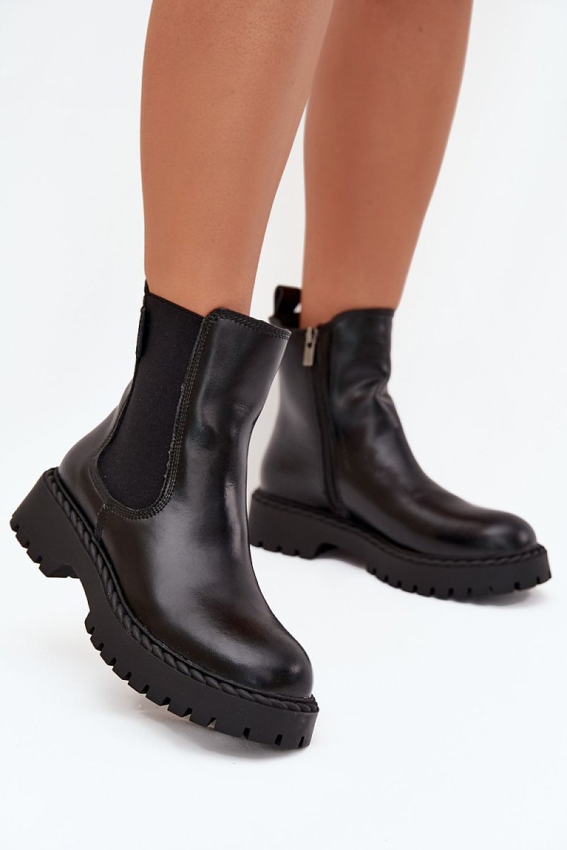 Black leather ankle boots with pointed toe and low heel, Jodhpur Boots by Step In Style - WowStore.live