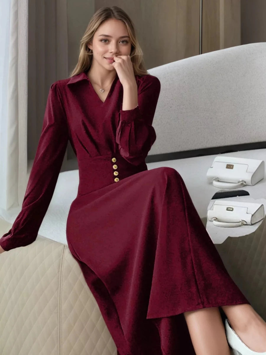 Johnny Collar Long Sleeve Dress - Wow Store
