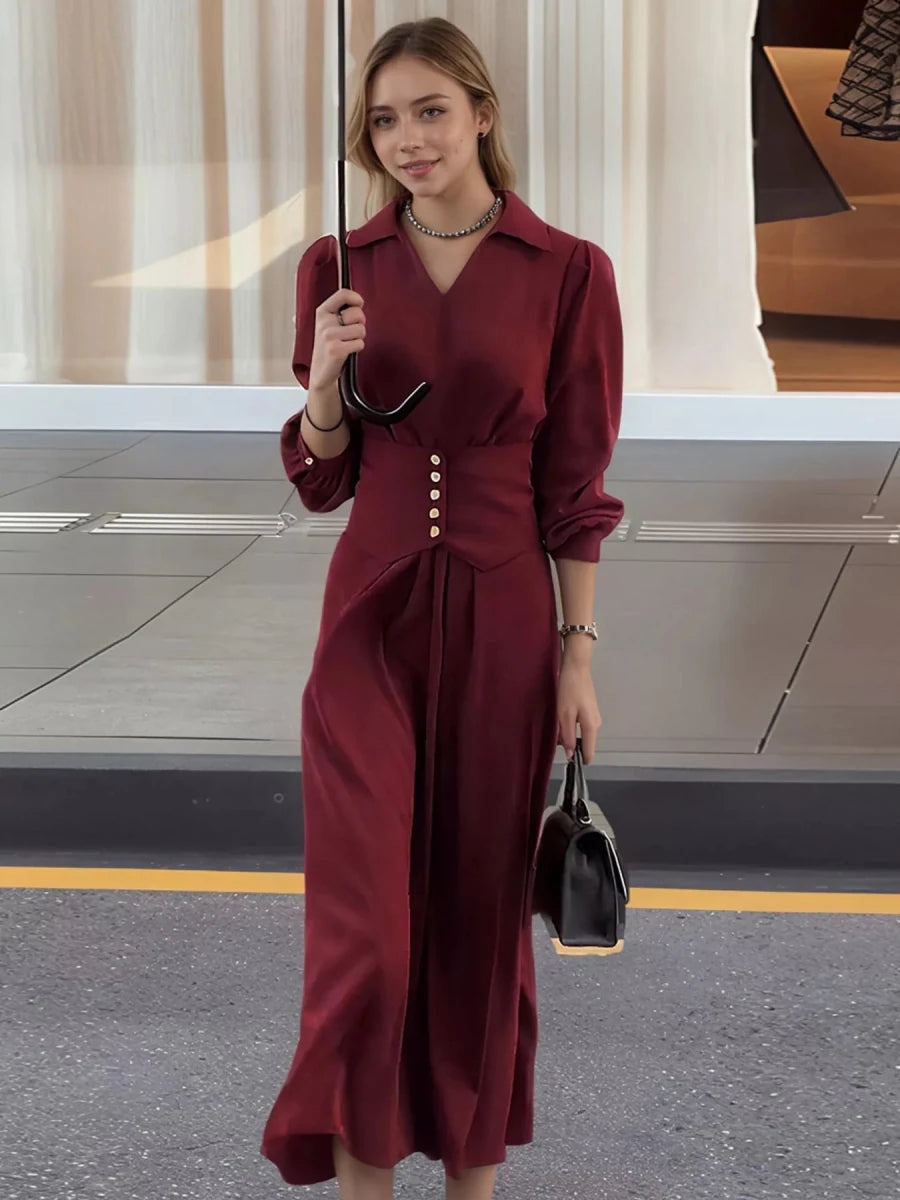 Johnny Collar Long Sleeve Dress - Wow Store