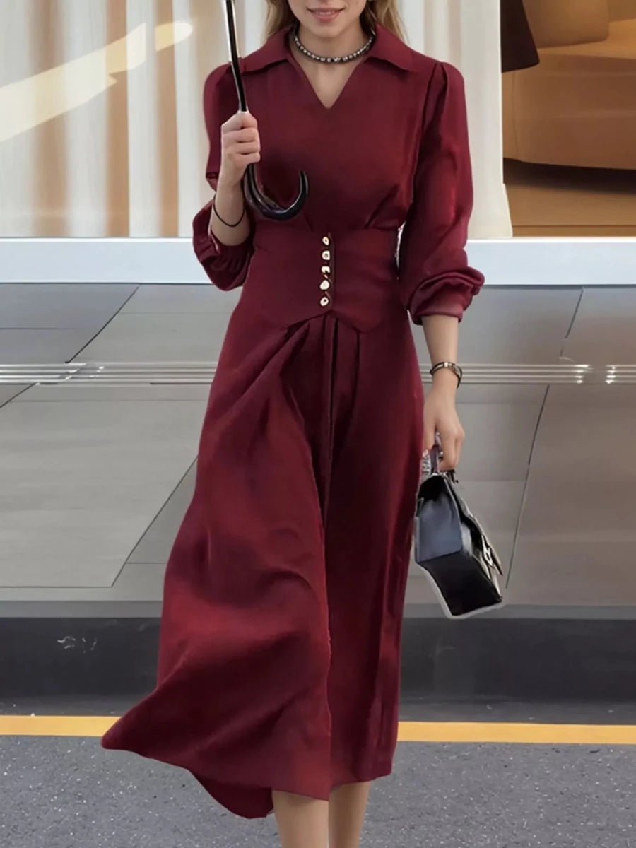 Johnny Collar Long Sleeve Dress - Wow Store