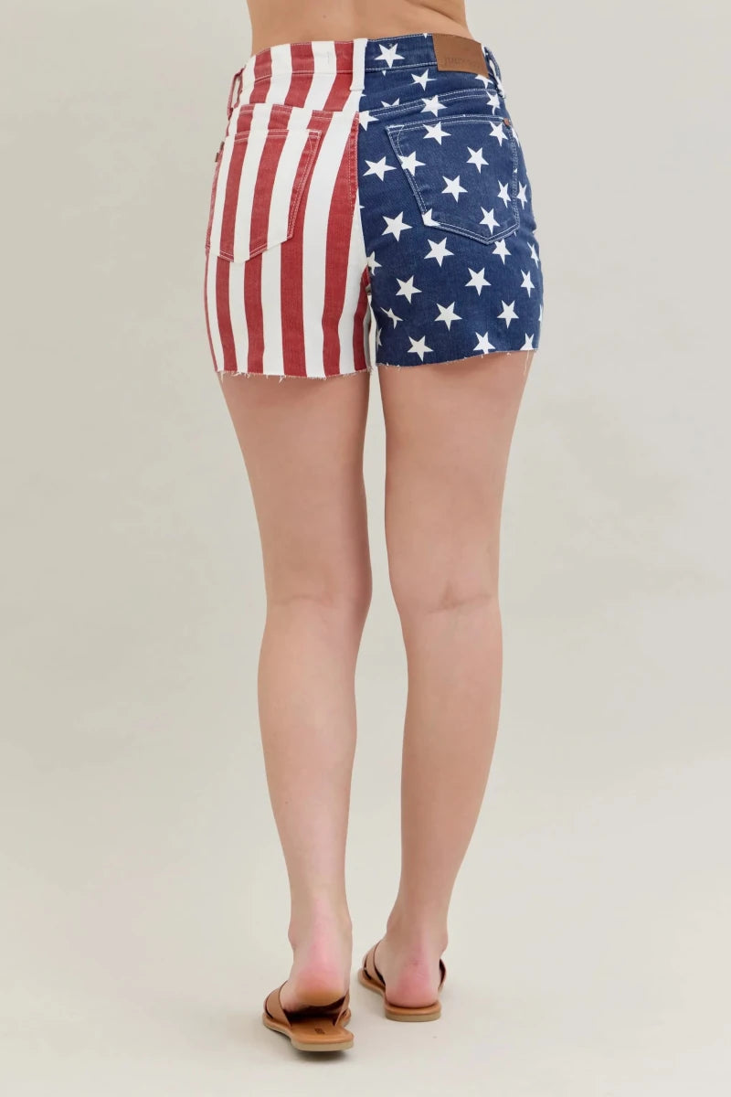 Judy Blue Full Size High Waist Americana Flag Fray Hem Shorts Plus Size - Wow Store