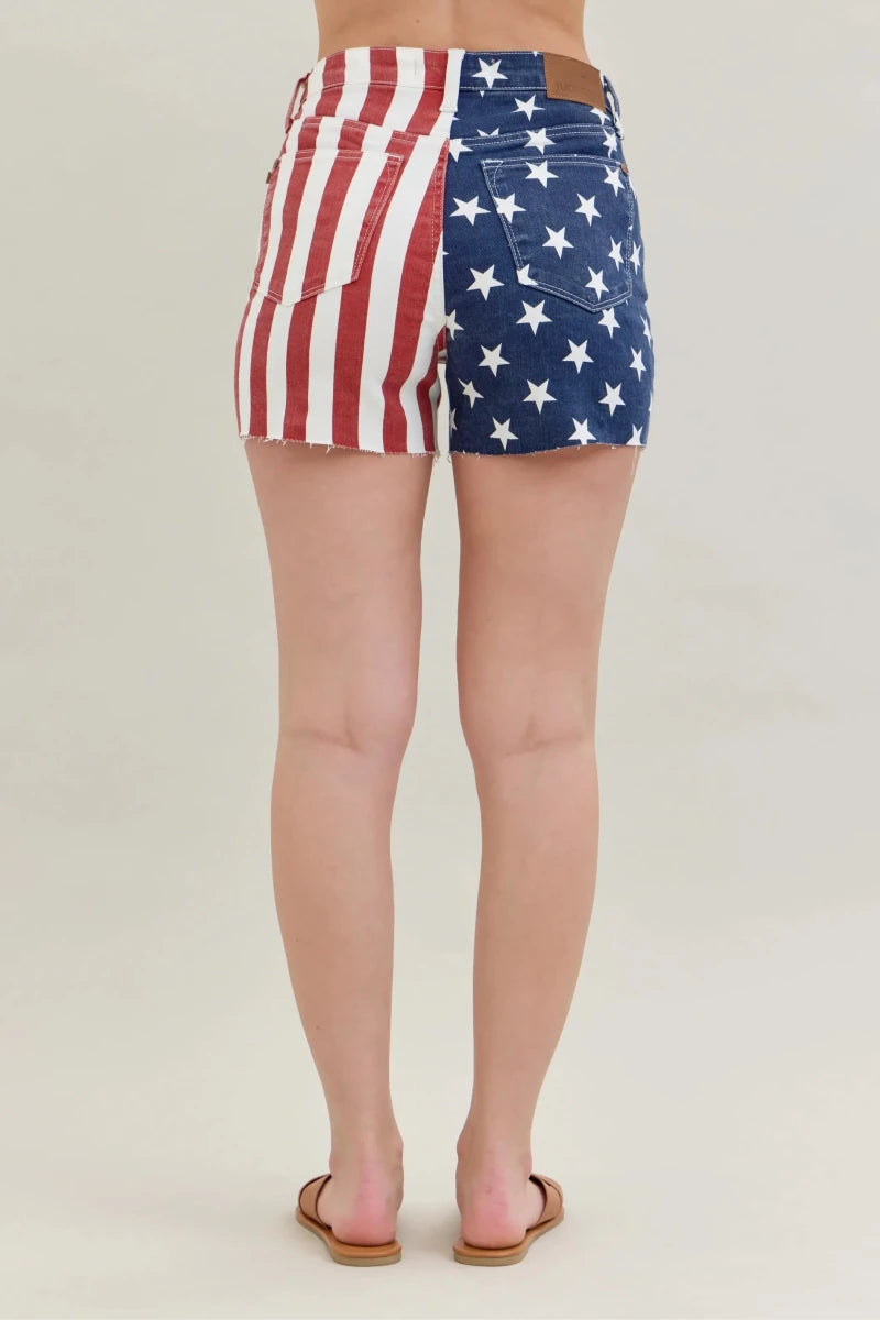 Judy Blue Full Size High Waist Americana Flag Fray Hem Shorts Plus Size - Wow Store