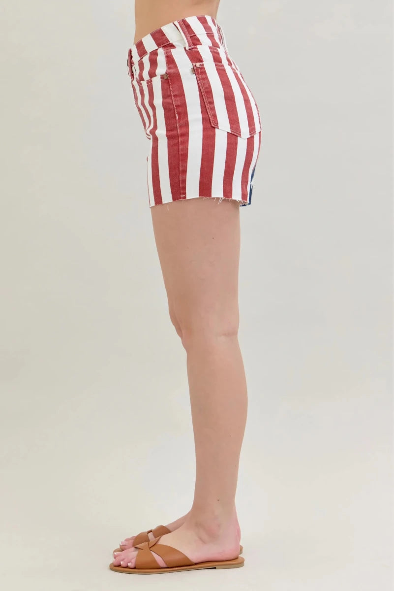 Judy Blue Full Size High Waist Americana Flag Fray Hem Shorts Plus Size - Wow Store