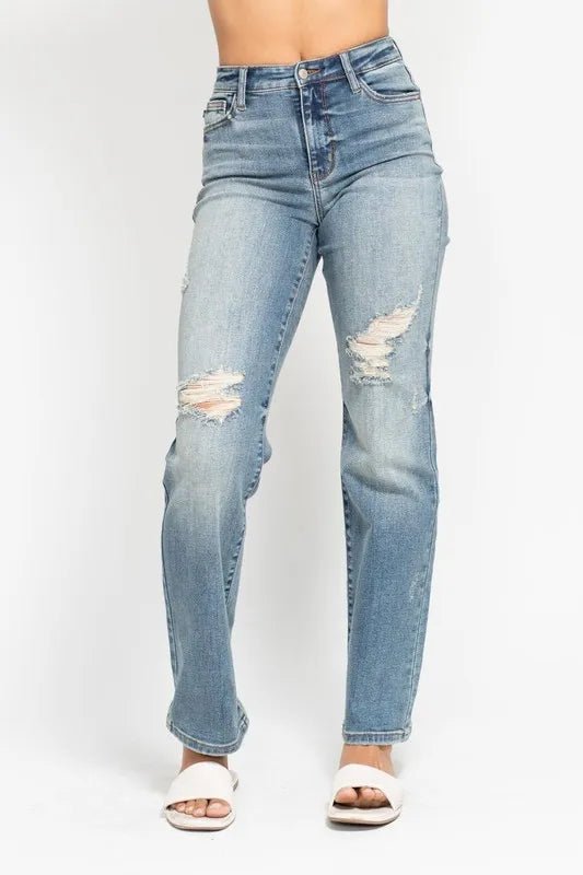 Judy Blue High Waist Distressed Dad Jeans - WowStore.live