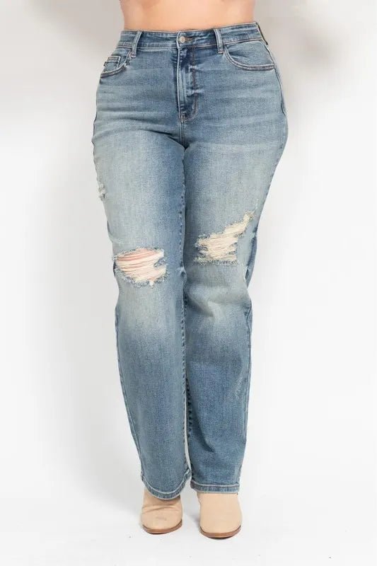 Judy Blue High Waist Distressed Dad Jeans - WowStore.live