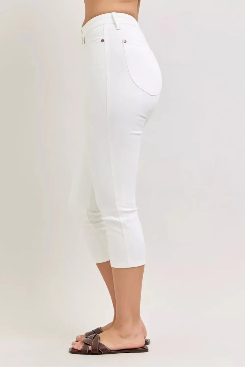 Judy Blue High Waist Extended Waistband Capri Pants with Spade Pockets - Wow Store