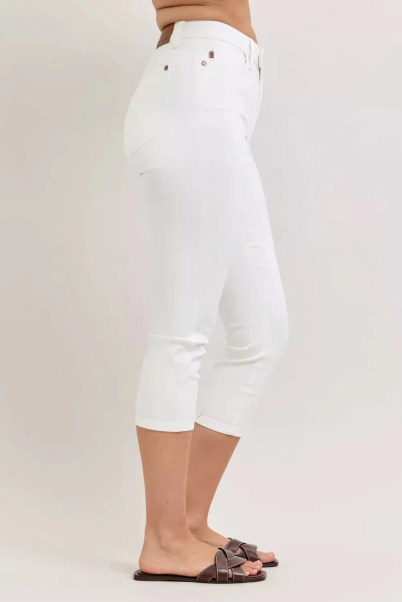 Judy Blue High Waist Extended Waistband Capri Pants with Spade Pockets - Wow Store