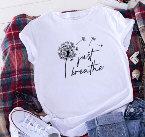 Just Breathe Fashion Cotton T-Shirt with Letter Print - Wow Store
