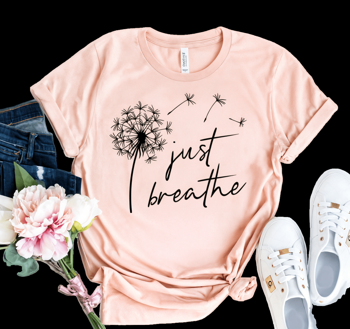 Just Breathe Graphic T-Shirt - Women's Cotton Blend Short Sleeve Tee | WOW Store - Wow Store
