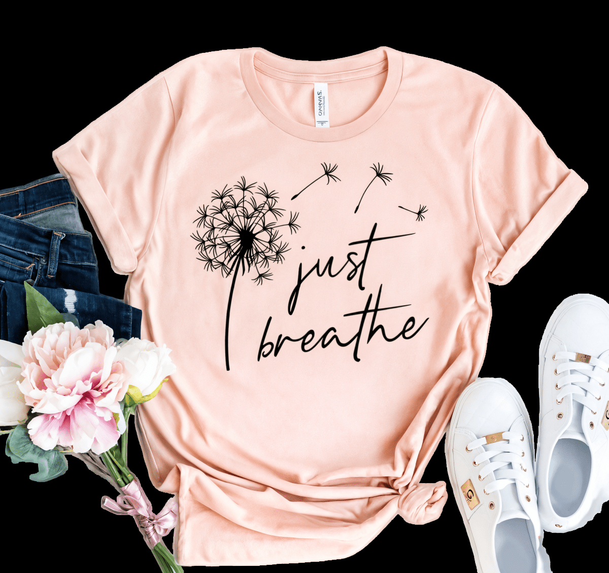 Just Breathe Graphic T-Shirt - Women's Cotton Blend Short Sleeve Tee | WOW Store - Wow Store