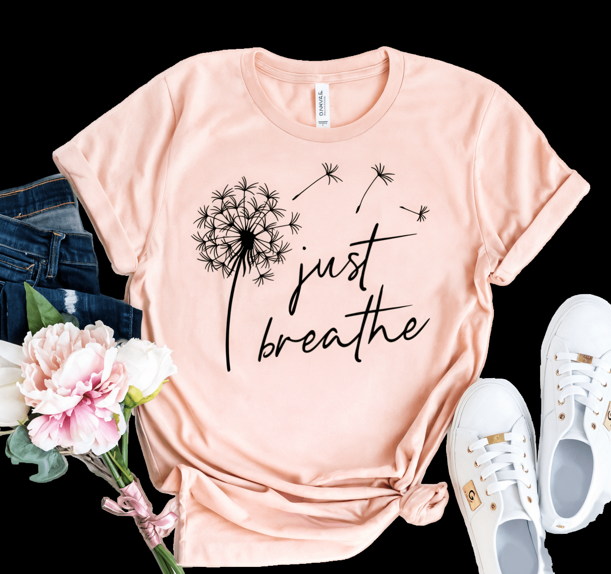 Just Breathe Graphic T-Shirt - Women's Cotton Blend Short Sleeve Tee | WOW Store - Wow Store